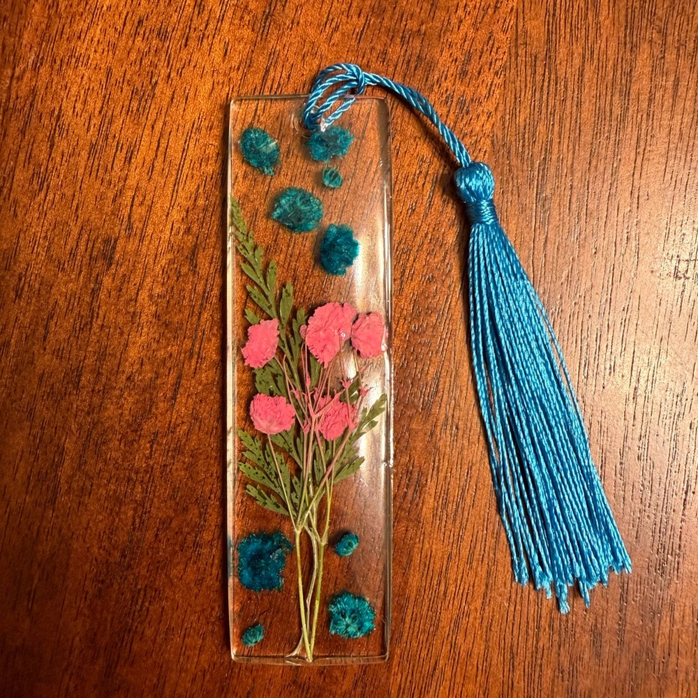 Handmade Resin Bookmark with Real Pink and Blue Flowers | Earth Flower Co.